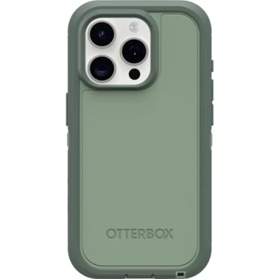 Abbildung von OtterBox Schutzhülle für iPhone 15 Pro (nur Defender Series XT, Smaragd Insel), Bildschirmlos, robust, rastet an MagSafe mit Schlüsselband