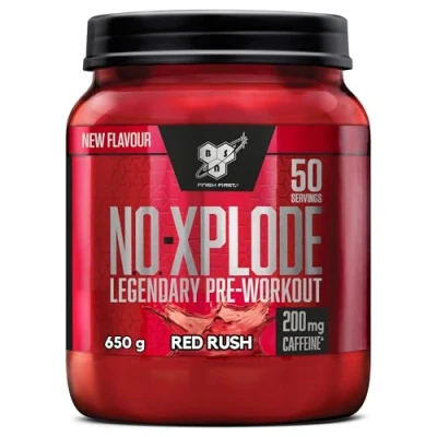 Abbildung von BSN Nutrition N.O. Xplode Pre Workout Pulver Nahrungsergänzungsmittel, mehr Energie und Konzentration mit Koffein, Aminosäuren, Vitamin C Zink, Geschmacksrichtung Red Rush, 50 Portionen, 650 g