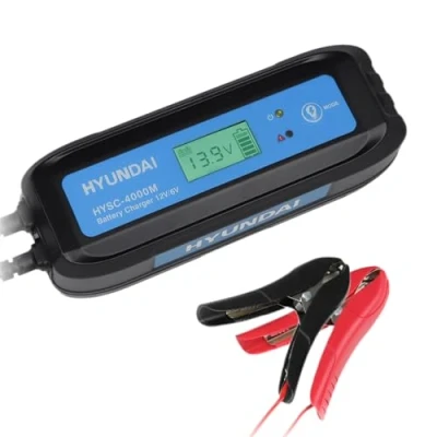 Abbildung von HYUNDAI Batterieladegerät HYSC 4000M 6V/12V Intelligentes Ladegerät für Autobatterie, Motorrad, Boot AGM, EFB, Gel, Wet, MF, 12V Lithium (LiFePO4) Temperaturausgleich, Reparaturmodus