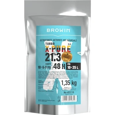 Abbildung von BROWIN® Hefe Turbo X Pure 403118 Destillation hochqualitative Gärhefe bis 21,3% Alkohol in 48 Stunden 1,35 kg (reicht für 10 Cuvées je 25 L)