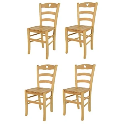 Abbildung von t m c s Tommychairs 4er Set Stühle Cuore für Küche und Esszimmer, Robuste Struktur aus Buchenholz in der Farbe Naturfarben lackiert Sitzfläche Holz