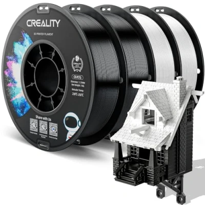 Abbildung von Creality PETG Filament 1.75mm, Hohe Präzision, Starke Zähigkeit, Geruchlos, Besserer Fluss, 4kg 3D Drucker Filament, 1.75mm Maßgenauigkeit +/ 0.02mm, Schwarz+Schwarz+Weiß+Weiß