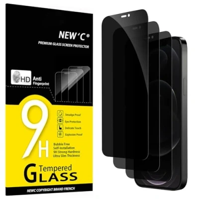 Abbildung von NEW&#039;C 3 Stück, Sichtschutz Panzer Schutz Glas für iPhone 12 Pro Max (6,7 Zoll), Ausgewogener 35 Grad schutzwinkel mit Augenschutz, Ultra Haltbare 9H Härte, Blasenfrei