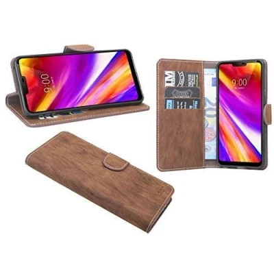 Abbildung von cofi1453 Elegante Buch Tasche Hülle kompatibel mit LG G7 ThinQ in Braun Leder Optik Wallet Book Style Cover Schale