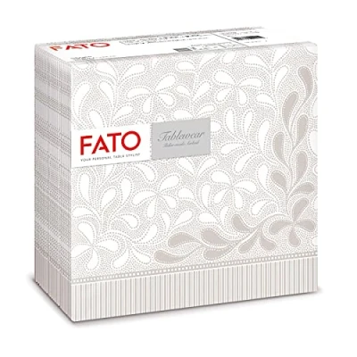 Abbildung von Fato Trockene Papierservietten, Airlaid, Textileffekt, Packung mit 50 Servietten, Format 40x40 gefaltet in 4, Dekor Botanic Dust