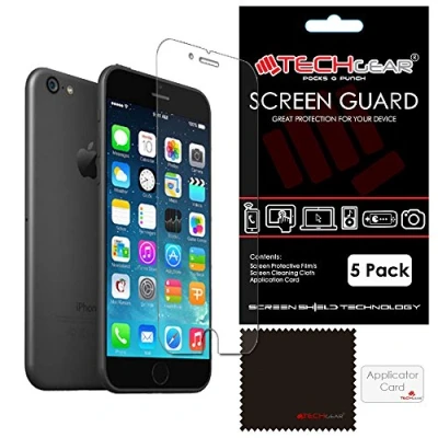 Abbildung von TECHGEAR [5 Stück Displayschutz für iPhone 6s Plus, 6 Plus (5.5 Zoll) Ultra Klare Schutzfolie Apple mit Reinigungstuch + Applikationskarte