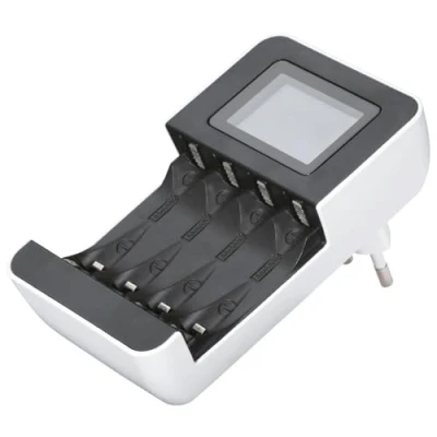 Abbildung von Akku Ladegerät, für AA und AAA (für 1 4 wiederaufladbare NiMh oder Akkus, Batterie LCD Anzeige, Ladeanzeige, Anzeige defekter Batterien) schwarz/weiß