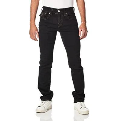 Abbildung von True Religion Herren Gerade Klappe Jeans, Body Spülung Schwarz, 33W / 34L