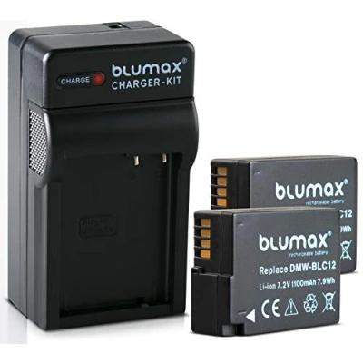 Abbildung von Blumax 2X Premium Akku 1100mAh + 1x Ladegerät ersetzt Panasonic für DMW BLC12 BLC12e DMC GX8 G70 G81 G85 G7 G6 G5 FZ2000 FZ2500 FZ1000 FZ200 FZ300