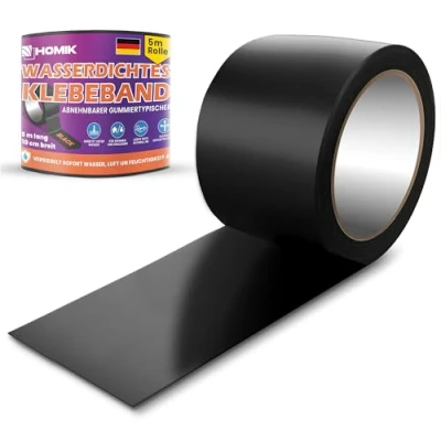 Abbildung von HOMIK 3Stk je 10cm x 5m Extrem Starkes Wasserdichtes Klebeband Außen &amp; Innen Dichtungsband Wasserdicht UV Beständig Duct Tape Selbstverschweißendes Schwarz
