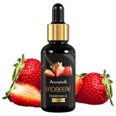 Abbildung von Aromaholik Erdbeeröl BIO 100% naturrein Ätherische Öle für Diffuser &amp; Aroma Zertifiziertes ätherisches Öl aus Indien Strawberry Essential Oils 30ml Sauna Massage
