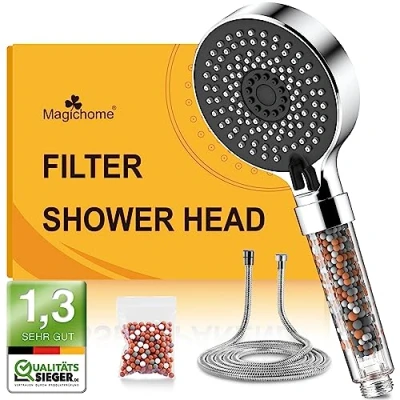 Abbildung von Magichome Duschkopf mit Schlauch 2M,Handbrause Filter Mineralsteinen und 5 Strahlarten, Wassersparende Druckerhöhende Duschbrause 3 Lagen Filtration zusätzlichen Steinen