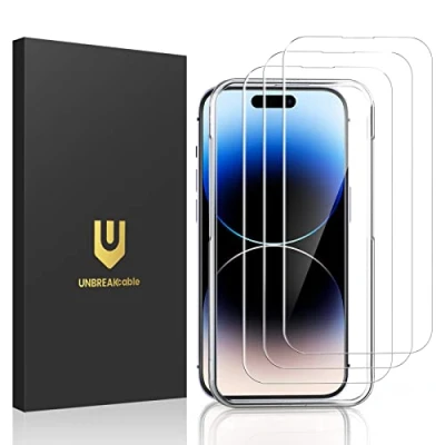 Abbildung von UNBREAKcable Panzer Schutz Glas für iPhone 14 Pro [3 Stück] Schutzfolie, 9H Härte Schutzglas, 2.5D Double Defense Displayschutzfolie, Kratzfest, Anti Fingerprint und blasenfrei
