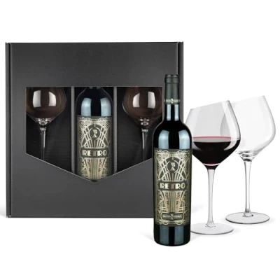 Abbildung von Geschenkset: Retro Cabernet Sauvignon (0,75 l) mit 2 Wertmann living Rotweingläsern im Geschenkkarton Schwarz