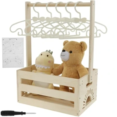 Abbildung von Holz Babyparty Kiste mit 5 Kleiderbügeln,Babykorb Geschenk Griff,Praktische Aufbewahrungskiste für Kleinkinder,Süßer Babykorbschrank,Baby Shower Wäschekorb Kleidung,Spielzeug, Neue Eltern(C)