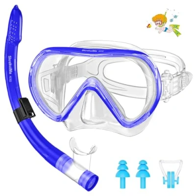 Abbildung von SkrekuiMa Taucherbrille mit Schnorchel Kinder, Schnorchelset Kinder Schnorchelmaske Faltbar &amp; Verstellbarem Silikonband, Anti Leck Fog Tauchmaske für 4 14 Jahre