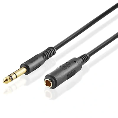 Abbildung von BestPlug 2 Meter Audio Stereo Kabel Verlängerung Aux in Out, 6,3mm Klinke Stecker vergoldet männlich auf Buchse Kupplung weiblich, Schwarz