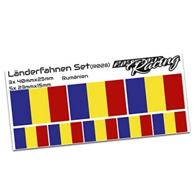Abbildung von Finest Folia 8er Set Länderaufkleber Fahne Länderfahne Flagge Wetterfest RC Car Auto Motorrad Sticker Fahrrad Aufkleber Modellbau R028 (Romania)