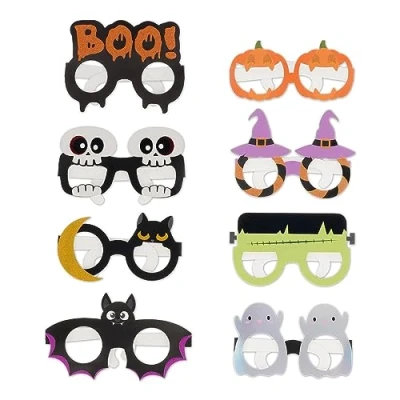 Abbildung von LEGAMI Set mit 8 Halloween Brillen aus Papier, verschiedene Formen Trick or Treat Thema, Einheitsgröße
