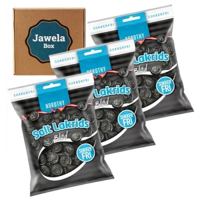 Abbildung von Zuckerfrei Nordthy Salt Lakrids Salz Lakritz weich sukkerfri 3er Pack 3 x 75g sugarfree Salzlakritz Jawela Box ohne Zucker, kalorienreduziert