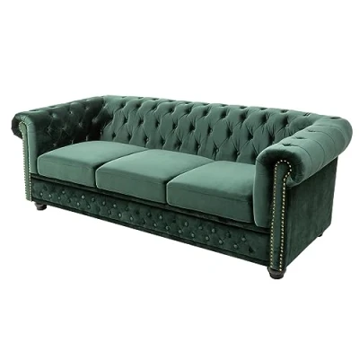 Abbildung von Riess Ambiente Chesterfield 3er Sofa 205cm flaschengrün Samt mit Knopfheftung und Federkern Dreisitzer 3 Sitzer Couch