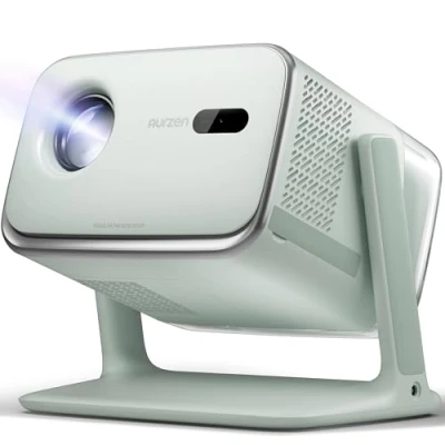 Abbildung von Aurzen Boom Mini 4 in 1 Smart Beamer mit Google TV, 4K Unterstützt Heimkino &amp; Outdoor Projektor, 20W DoIby Audio, 500 ANSI Projector, ToF Autofokus Trapezkorrektur, WLAN/Bluetooth/Handy (Grün)