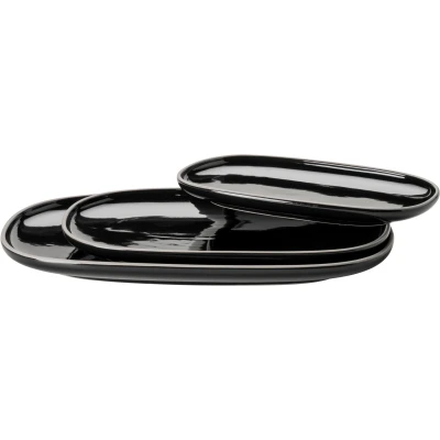 Abbildung von MÄSER Serie Isora Modernes Servierplatten Set mit 3 eckig geformten Serviertellern in unterschiedlicher Größe aus hochwertiger Keramik, Steinzeug, Schwarz