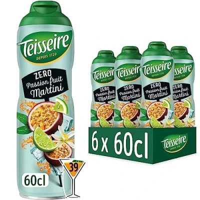 Abbildung von Teisseire Passion Fruit Martini Zero für alkoholfreie Erfrischungsgetränke mit authentischem Maracuaja Cocktailgeschmack, 6X600 ml