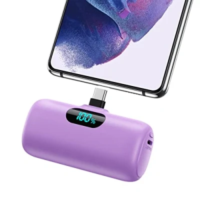 Abbildung von Feob Power Bank USB C 5000mAh, 15W PD 3.0A Schnelles Aufladen Powerbank Schlank LCD Display Extrener Akku Pack Kompatibel mit Samsung S23,S22/Note/Huawei/LG/Pixel/Nexus,USB Telefone usw.[Lila]
