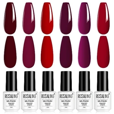 Abbildung von ROSALIND 6 Farben Gel Nagellack, Rot Lila Weihnachtsfarben Shellac Soak Off UV LED Nagellack Set Nail Polish für Nageldesigns Art Starter Kit Nagelstudio Design