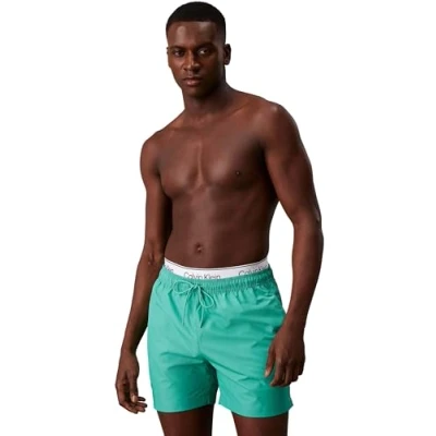 Abbildung von Calvin Klein Swimwear Medium Double Badeshorts, Herren, Größe: Large, Jade tide