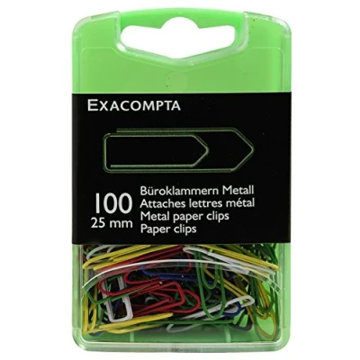 Abbildung von Exacompta 14744E 100er Pack Büroklammern bunt farbig sortiert 25mm in praktischer Aufbewahrungsbox