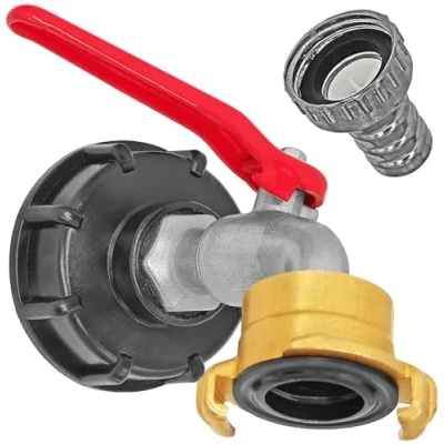 Abbildung von 3/4&quot; Zoll IBC Messing Auslaufhahn mit Adapter S60x6 Kappe Deckel Schnell Kupplung für System GEKA Schlauch Anschluss