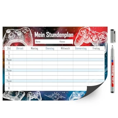Abbildung von Gaming Stundenplan abwischbar I DIN A4 Rückseite magnetisch für den Kühlschrank Jungen Jungs Teenager, cool mit Stift dv487