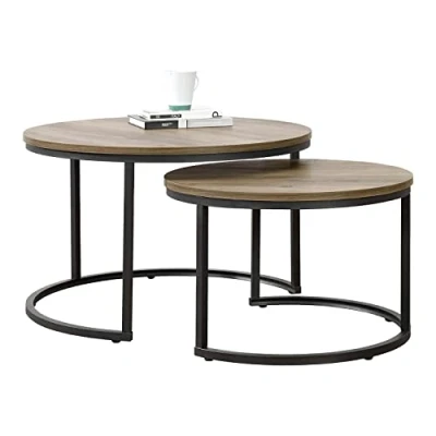 Abbildung von en.casa Couchtisch, »Christchurch« 2er Set rund Dunkler Holzton / Schwarz
