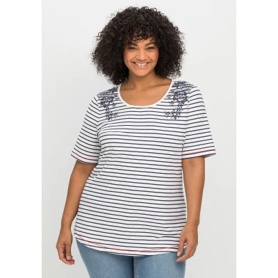 Abbildung von Sheego Ringel Tshirt print, Damen, Größe: 40/42, Weiß gestreift