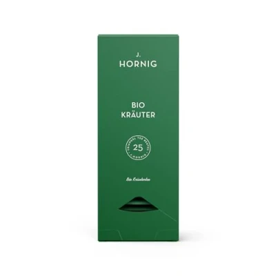 Abbildung von J. Hornig bio Kräutertee, Kräutertee im Premium Pyramidenteebeutel, frischer &amp; leicht süßlicher Geschmack, zertifiziert, 25 biolgisch abbaubare Teebeutel