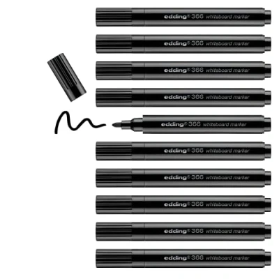 Abbildung von edding 366 whiteboard marker Schwarz 10 schlanke Whiteboardstifte Rundspitze 1 mm trocken Abwischbar für Whiteboards, Glas , Magnet und Memotafeln