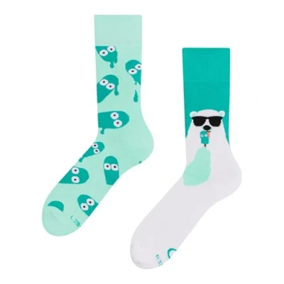 Abbildung von Dedoles Socken Unisex Damen Herren &amp; Kinder Baumwolle viele lustige Designs 1 Paar Geschenk links rechts verschieden, Farbe: Türkis, Motiv: Bär und Eis am Stiel (Wärmesocken), Gr. 35 38