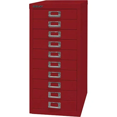 Abbildung von BISLEY MultiDrawer, 29er Serie, DIN A4, 10 Schubladen, Metall, 670 Kardinalrot, 38 x 27.9 59 cm