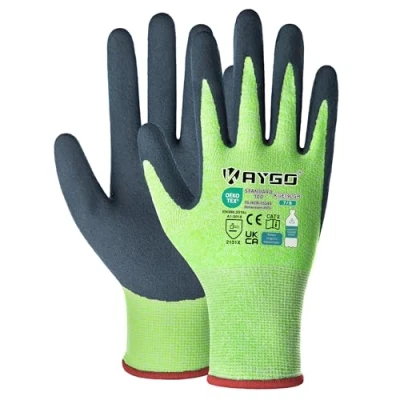 Abbildung von KAYGO 3 Paar Arbeitshandschuhe für Damen Atmungsaktiv Latex Beschichtete Frauen Gartenhandschuhe aus recyceltem Polyester, umweltfreundliche Schutzhandschuhe Haus Gartenarbeit (Grün, S, Gr 7)