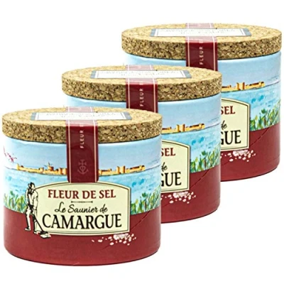 Abbildung von Le Saunier de Camargue 5er Set Fleur Sel Salz in 125 g Dose (Kristallsalz) aus leicht feuchten Kristallen mit besonderer Körnung und Aroma Premium Meersalz (Süd Frankreich/Mittelmeer)