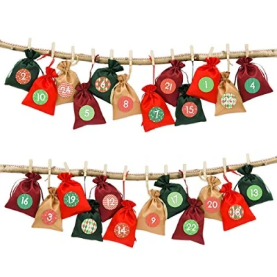 Abbildung von Papierdrachen 24 Adventskalender Stoffsäckchen zum Befüllen mit Bäckergarn und Klammern Stoffbeutel selber Dekorieren Geschenksäckchen Klassisches Weihnachten Nr 10