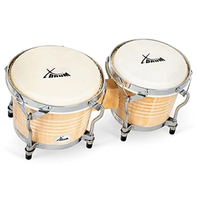 Abbildung von XDrum Bongos Pro Natur 2 Trommeln mit 6,5&quot; (17 cm) und 7,5&quot; (20 Durchmesser Bongotrommeln stimmbaren Naturfellen Stimmschlüssel Holztrommeln Naturfarben