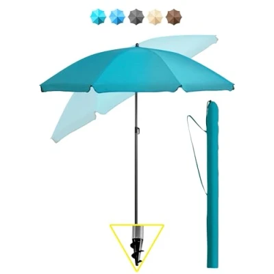 Abbildung von Menz Strandschirm, inkl. Hülle UPF 50+ Sonnenschirm Strand, Strandschirm windfest stabil, Gartenschirm, Balkon 180 cm, Schirm in Türkis