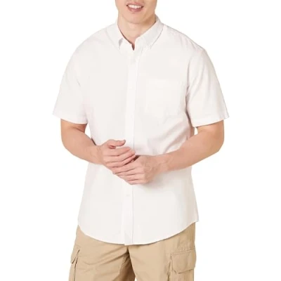 Abbildung von Amazon Essentials Herren Kurzärmeliges Oxford Hemd mit Brusttasche, Normale Passform, Weiß, XL