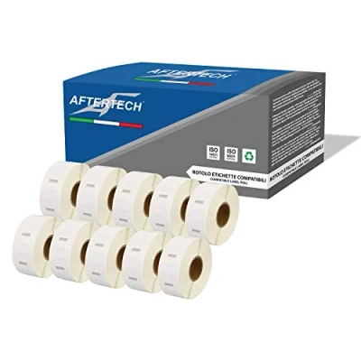 Abbildung von Aftertech 10 x 2525 25 mm kompatible Klebeetiketten (750 Etiketten/Rolle = 7500 insgesamt) für Dymo LabelWriter Seiko SLP Etikettiermaschinen S0929124 10x2525