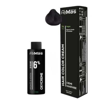 Abbildung von Femmas Haarfarbe Set Mittelbraun Mahagoni 4.5 I Hair Color Cream 100ml + Oxycreme 6% Permanente Haar Coloration Entwickler Schonend &amp; langanhaltend Salon für Zuhause