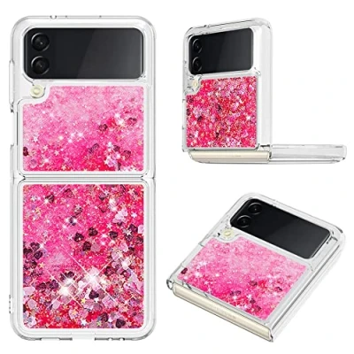 Abbildung von KBIKO zxl Kompatibel mit Samsung Galaxy Z Flip 3 Glitzer Hülle, Handyhüllen Flüssigkeit Farbverlauf Sternen Hochleistungsschutz Silikon Bumper Schutzhülle für 3.Pink YBL