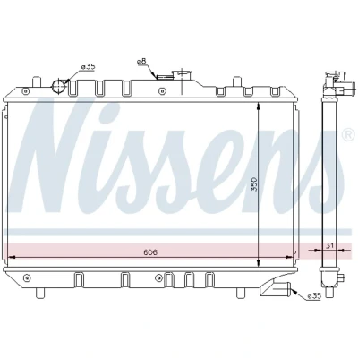Abbildung von NISSENS 64168 Kühler, Motorkühlung Kupfer 350 606 31 Kühlrippen gelötet